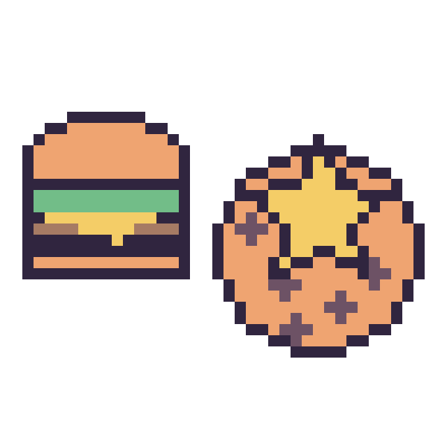 Modèle de pixel art Burger simple 16 × 16 et Cookie avec une étoile sur une grille de 40 par 40 cases