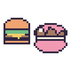 Pixel art Burger simple 16 × 16 et Macaron au chocolat, grille 40 × 40