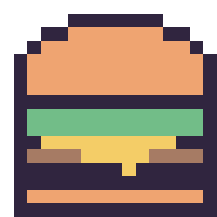 Pixel art Burger simple 16 × 16, grille 16 × 16