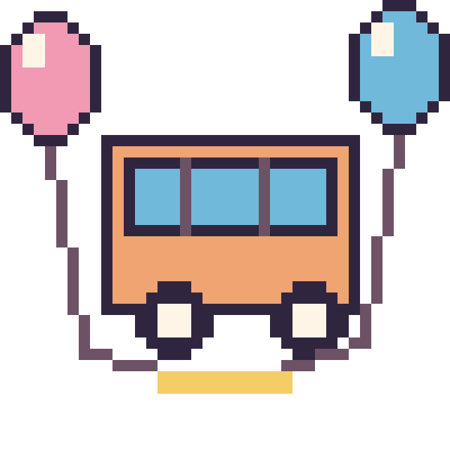 Modèle de pixel art Bus avec des ballons sur une grille de 40 par 40 cases
