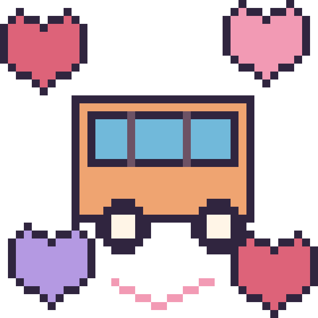 Modèle de pixel art Bus avec des cœurs sur une grille de 40 par 40 cases
