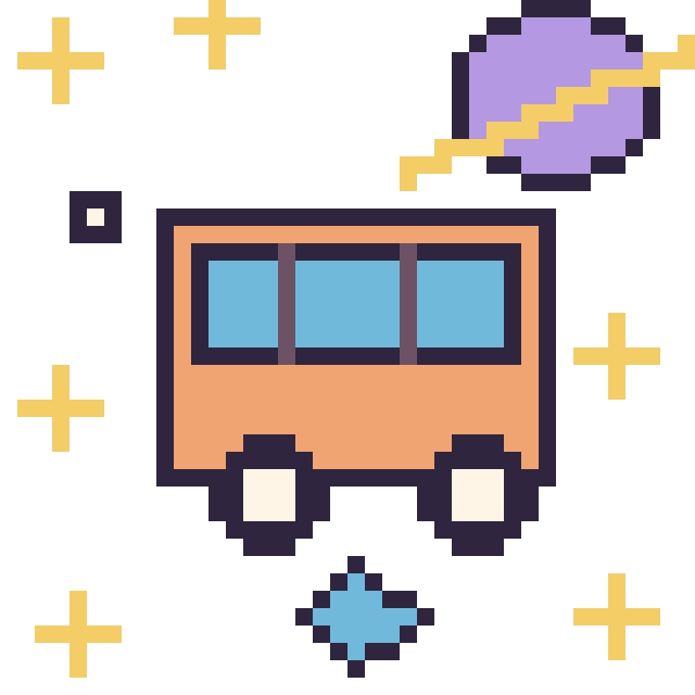 Modèle de pixel art Bus dans l’espace sur une grille de 40 par 40 cases