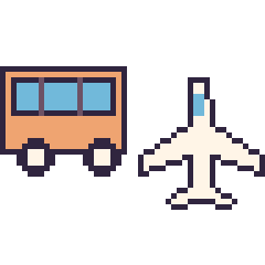 Pixel art Bus et Avion, grille 48 × 48