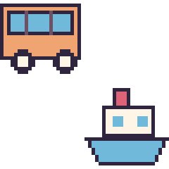 Pixel art Bus et Bateau, grille 48 × 48