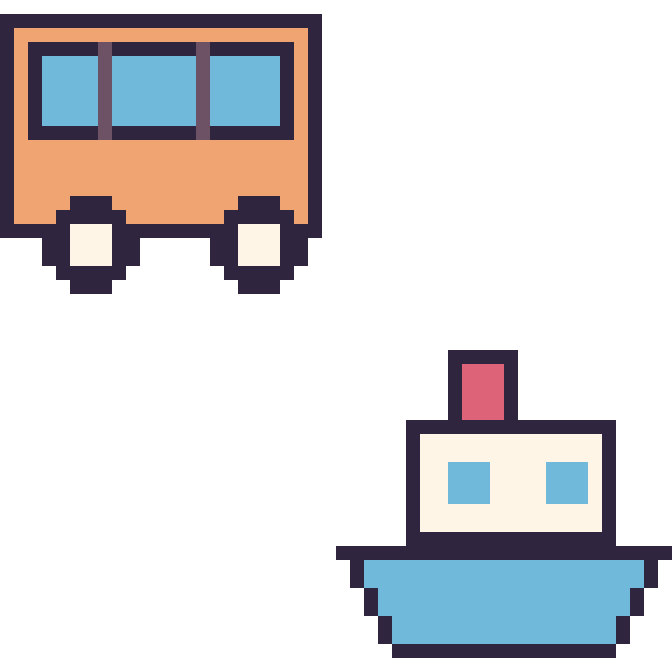 Modèle de pixel art Bus et Bateau sur une grille de 48 par 48 cases