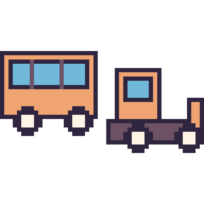 Modèle de pixel art Bus et Bulldozer sur une grille de 48 par 48 cases