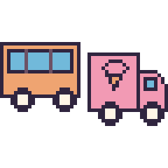 Pixel art Bus et Camion de glaces, grille 48 × 48