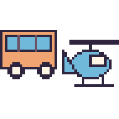 Pixel art Bus et Hélicoptère, grille 48 × 48