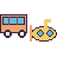 Pixel art Bus et Sous-marin, grille 48 × 48