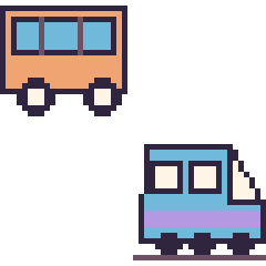 Pixel art Bus et TGV, grille 48 × 48