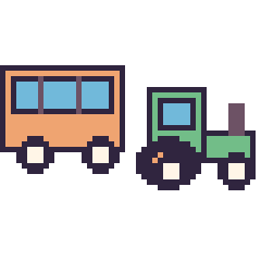 Pixel art Bus et Tracteur, grille 48 × 48