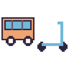 Pixel art Bus et Trottinette, grille 48 × 48