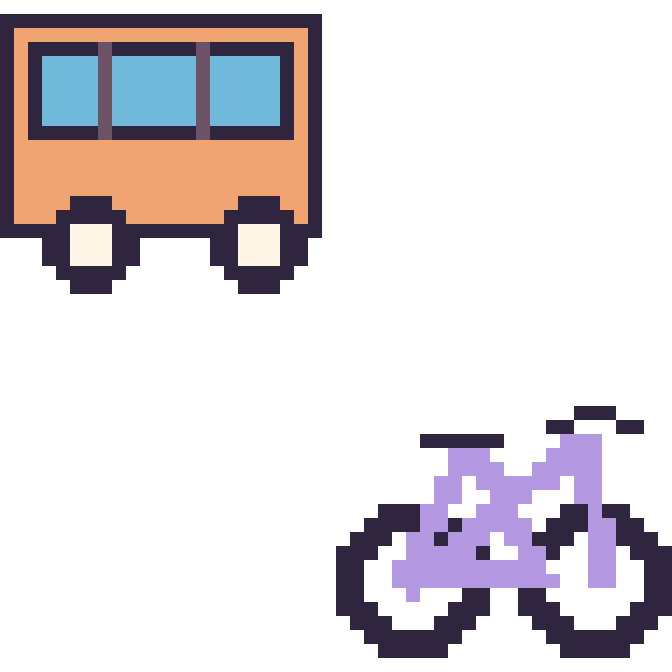 Modèle de pixel art Bus et Vélo sur une grille de 48 par 48 cases