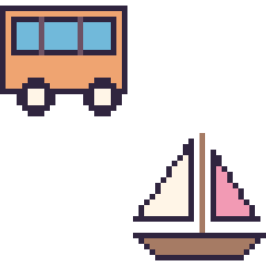 Pixel art Bus et Voilier, grille 48 × 48