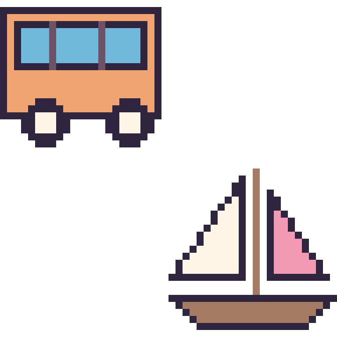 Modèle de pixel art Bus et Voilier sur une grille de 48 par 48 cases