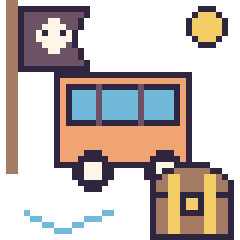 Pixel art Bus en aventure pirate, grille 40 × 40