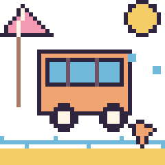 Pixel art Bus à la plage, grille 40 × 40