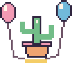 Pixel art Cactus avec des ballons, grille 40 × 40