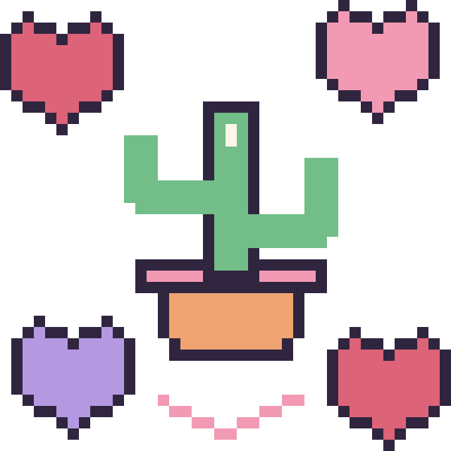 Modèle de pixel art Cactus avec des cœurs sur une grille de 40 par 40 cases
