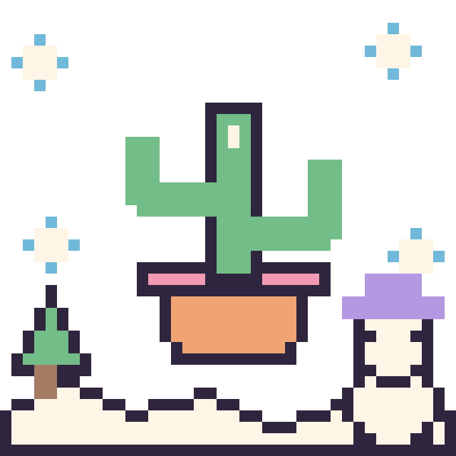 Modèle de pixel art Cactus en hiver sur une grille de 40 par 40 cases