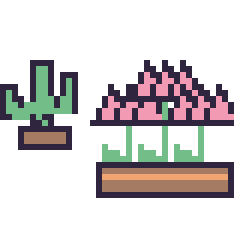 Pixel art Cactus kawaii 16 × 16 et Lotus en jardinière, grille 40 × 40