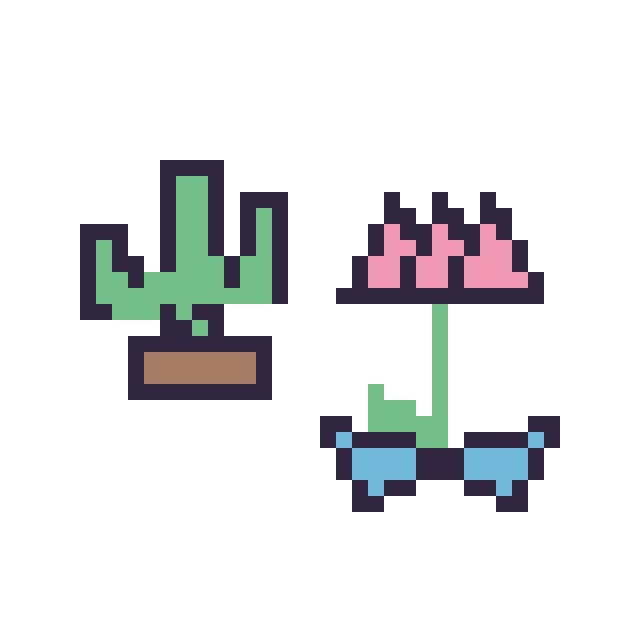 Modèle de pixel art Cactus kawaii 16 × 16 et Lotus avec un nœud sur une grille de 40 par 40 cases