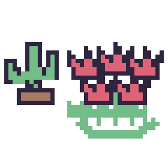 Pixel art Cactus kawaii 16 × 16 et Tulipe en couronne, grille 40 × 40