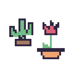 Pixel art Cactus kawaii 16 × 16 et Tulipe en pot, grille 40 × 40