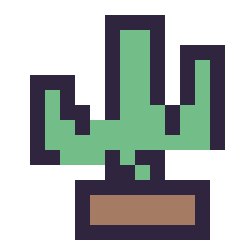 Pixel art Cactus kawaii 16 × 16, grille 16 × 16