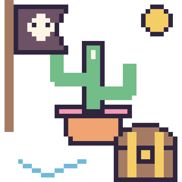 Modèle de pixel art Cactus en aventure pirate sur une grille de 40 par 40 cases