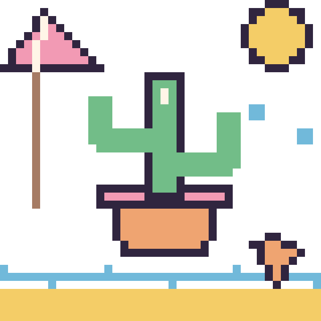 Modèle de pixel art Cactus à la plage sur une grille de 40 par 40 cases