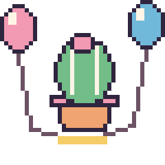 Pixel art Cactus rond avec des ballons, grille 40 × 40