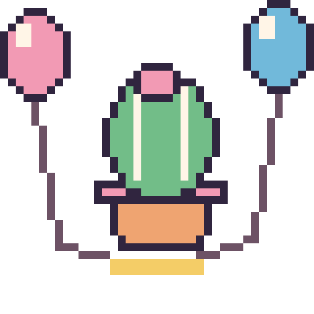 Modèle de pixel art Cactus rond avec des ballons sur une grille de 40 par 40 cases