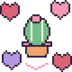 Pixel art Cactus rond avec des cœurs, grille 40 × 40