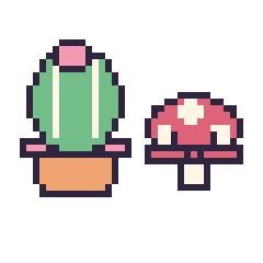 Pixel art Cactus rond et Champignon kawaii 16 × 16, grille 40 × 40