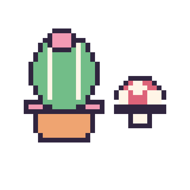 Modèle de pixel art Cactus rond et Champignon simple 12 × 12 sur une grille de 40 par 40 cases