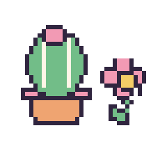 Pixel art Cactus rond et Fleur kawaii 16 × 16, grille 40 × 40