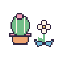 Pixel art Cactus rond et Marguerite avec un nœud, grille 48 × 48