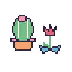 Pixel art Cactus rond et Tulipe avec un nœud, grille 48 × 48