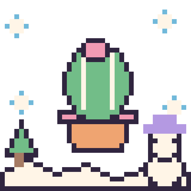 Modèle de pixel art Cactus rond en hiver sur une grille de 40 par 40 cases