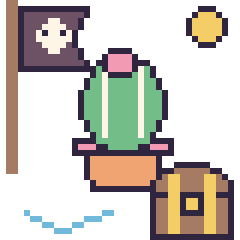 Pixel art Cactus rond en aventure pirate, grille 40 × 40