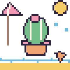 Pixel art Cactus rond à la plage, grille 40 × 40