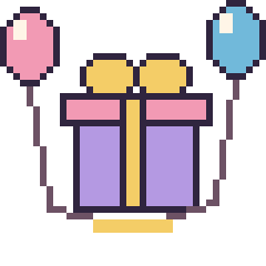 Pixel art Cadeau avec des ballons, grille 40 × 40