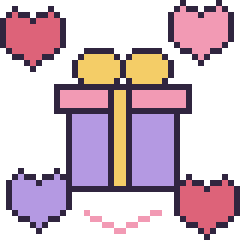 Pixel art Cadeau avec des cœurs, grille 40 × 40