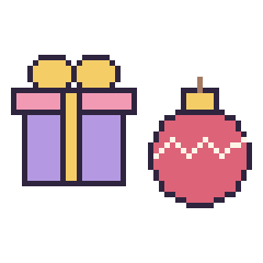Pixel art Cadeau et Boule de Noël, grille 48 × 48