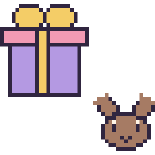 Modèle de pixel art Cadeau et Renne en portrait sur une grille de 40 par 40 cases