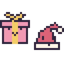 Pixel art Cadeau kawaii 16 × 16 et Bonnet de Noël kawaii 16 × 16, grille 32 × 32