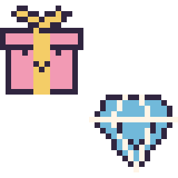 Pixel art Cadeau kawaii 16 × 16 et Diamant kawaii 16 × 16, grille 32 × 32