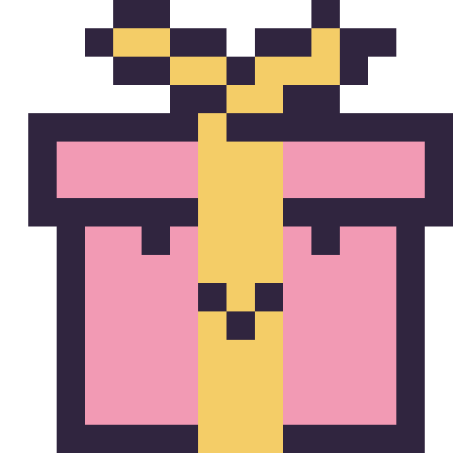 Modèle de pixel art Cadeau kawaii 16 × 16 sur une grille de 16 par 16 cases