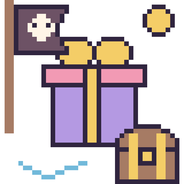 Modèle de pixel art Cadeau en aventure pirate sur une grille de 40 par 40 cases